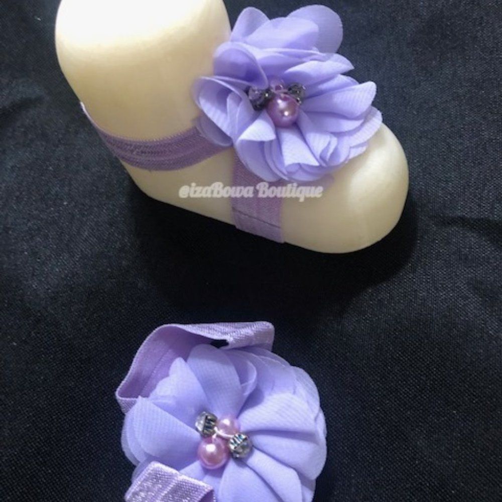 Lavender Chiffon Barefoot Sandals BS442  (2) Handmade  Boutique